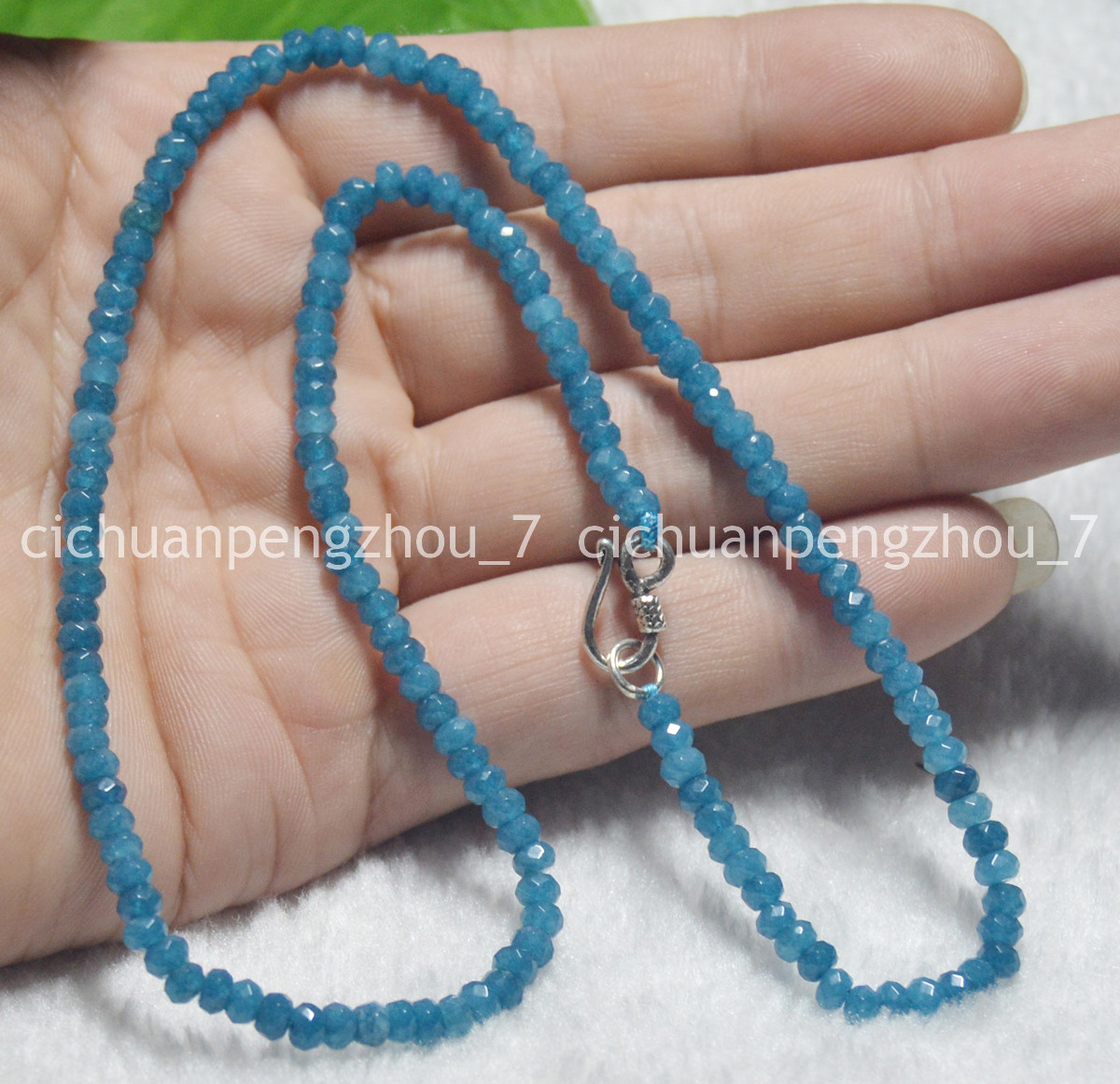 Faceted 2x4mm Blue Aquamarine Rondelle Gems Beads Necklace 14-28″ Silver Clasp