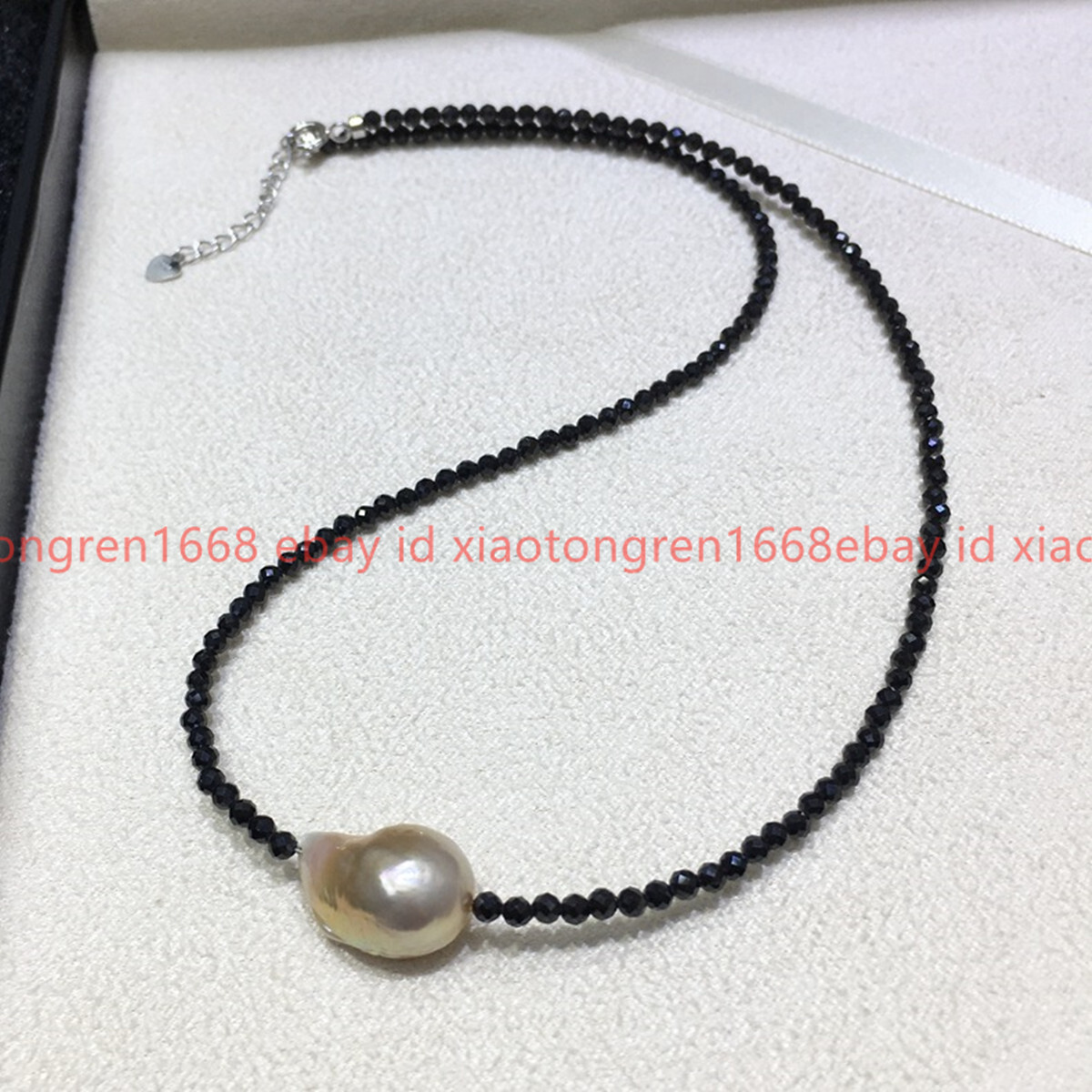 Natural 3mm Faceted Black Spinel 15x20mm Purple Baroque Pearl Necklace 16-24in