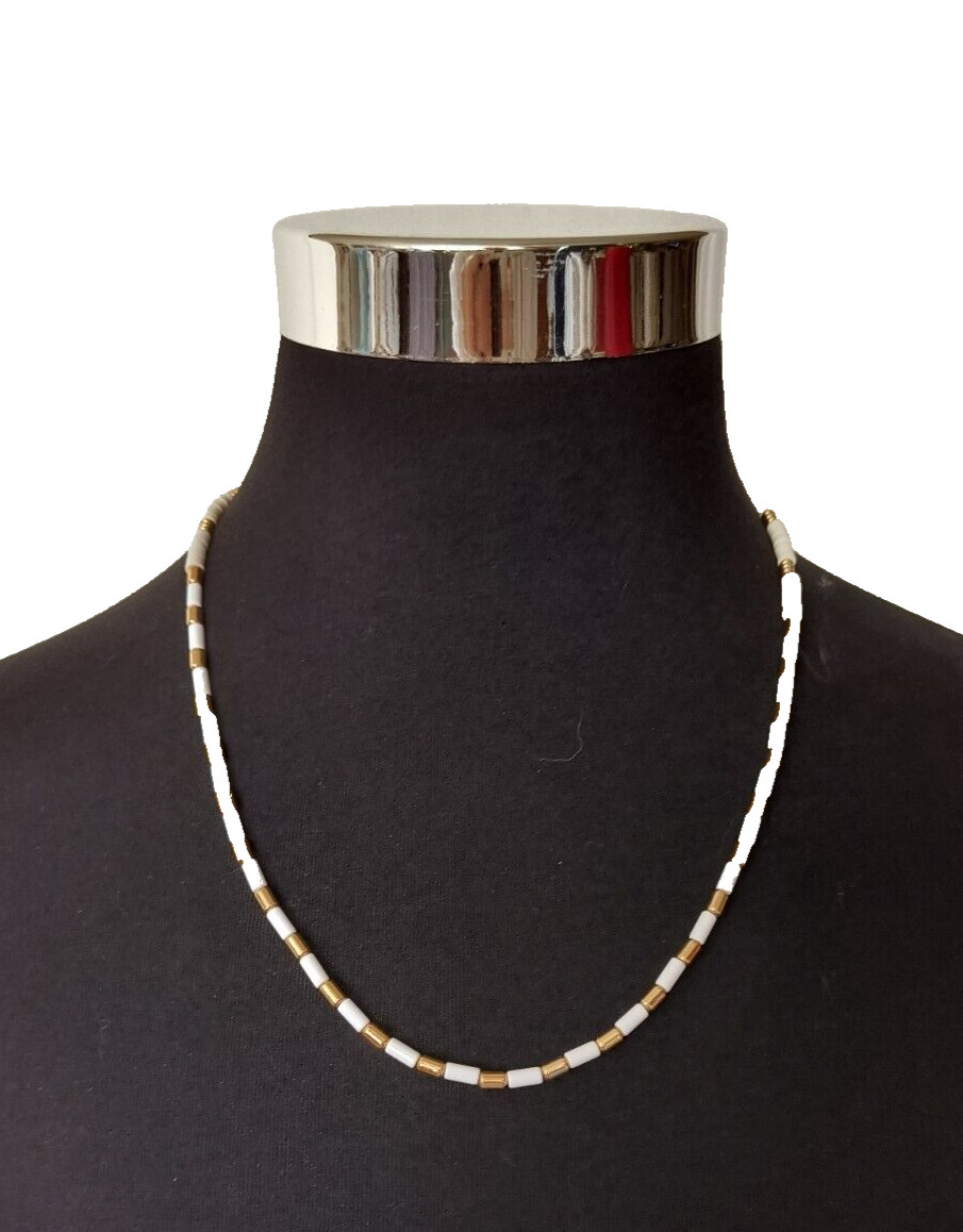 Aeropostale Necklace White and Gold Color Acrylic Beads Appx 24 inches Long