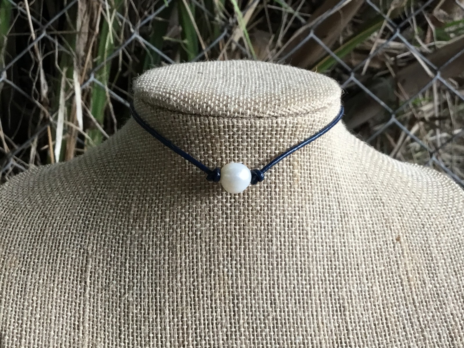 Pearl Choker, Single Freshwater Pearl and Leather Choker Necklace