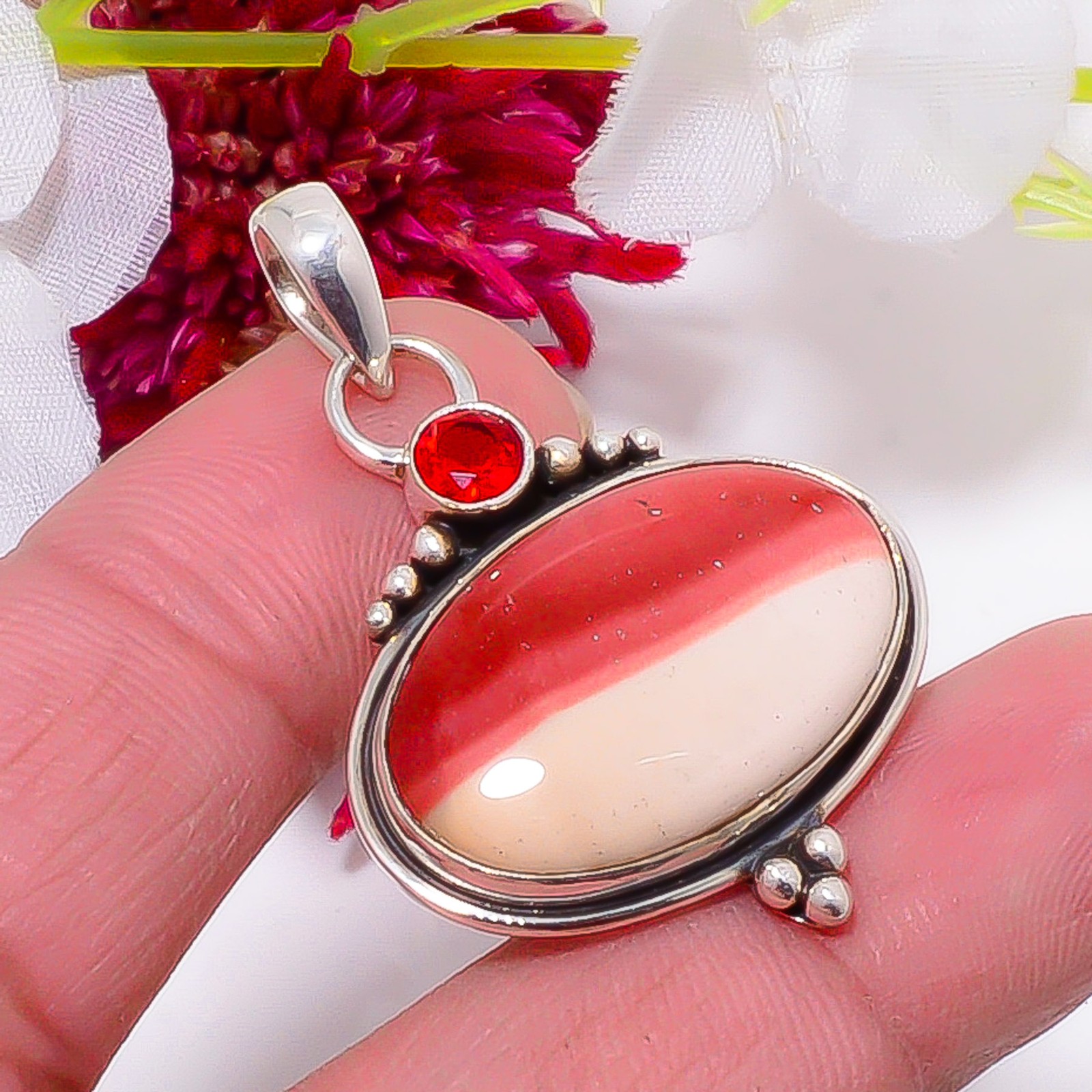 Mookaite – Australia & Red Garnet 925 Sterling Silver Pendant 1.56″ sku26