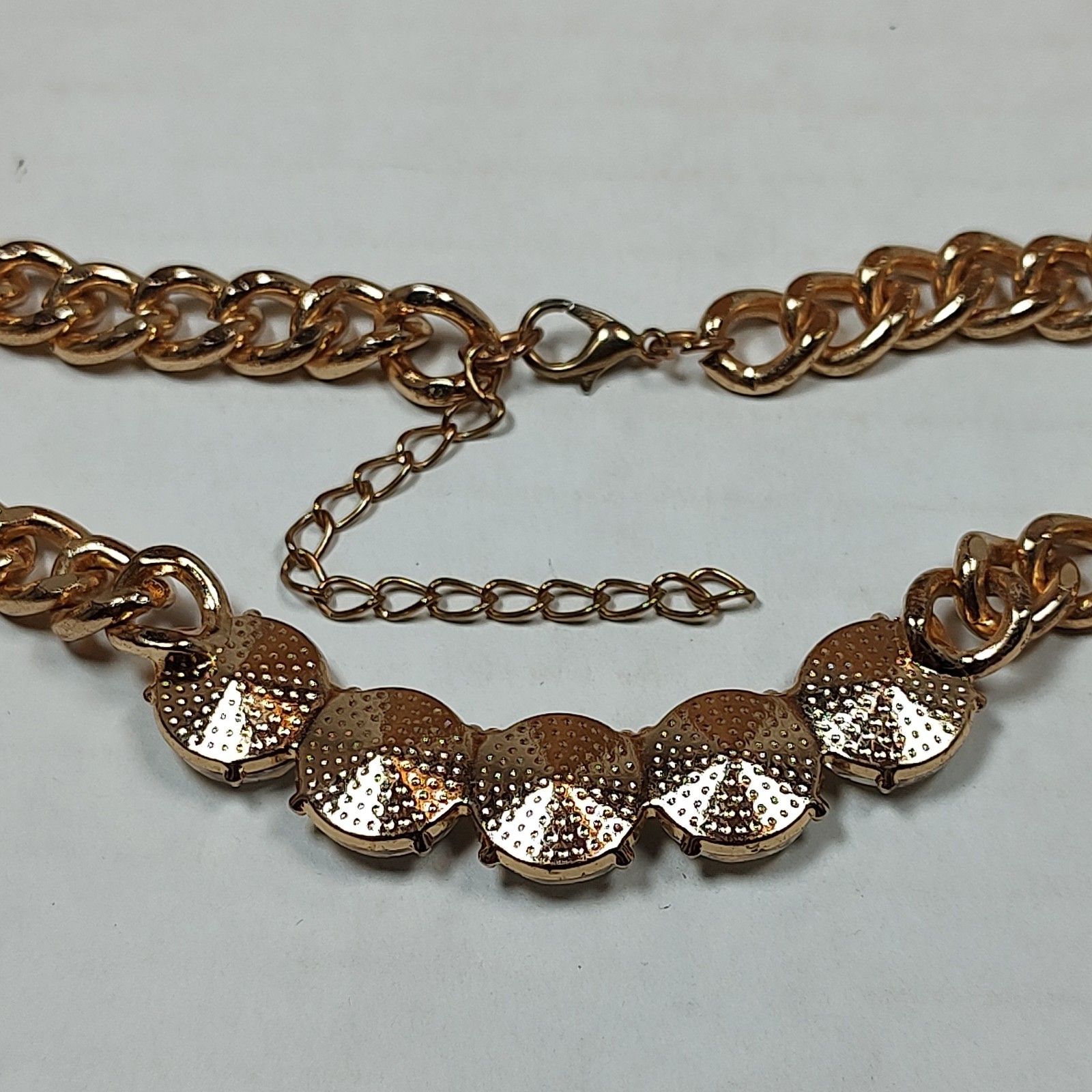 Gold Tone Metal Clear Colorless Glass Stones Statement Necklace 17″ – 19.5″
