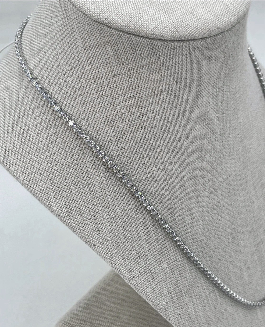 GLD 22 Inch Micro Tennis Necklace 2.5mm 14K White Gold Plated / CZ Stones
