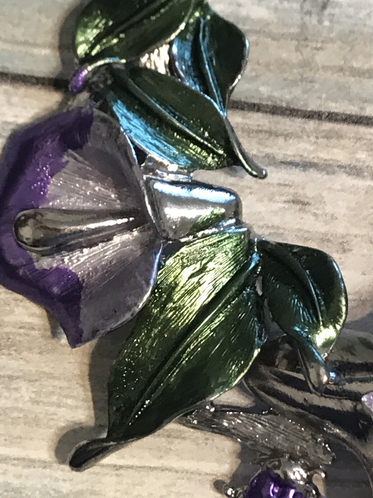 Lot Necklaces Earrings Silver Tone Chain Black Pendant Flowers Purple Set