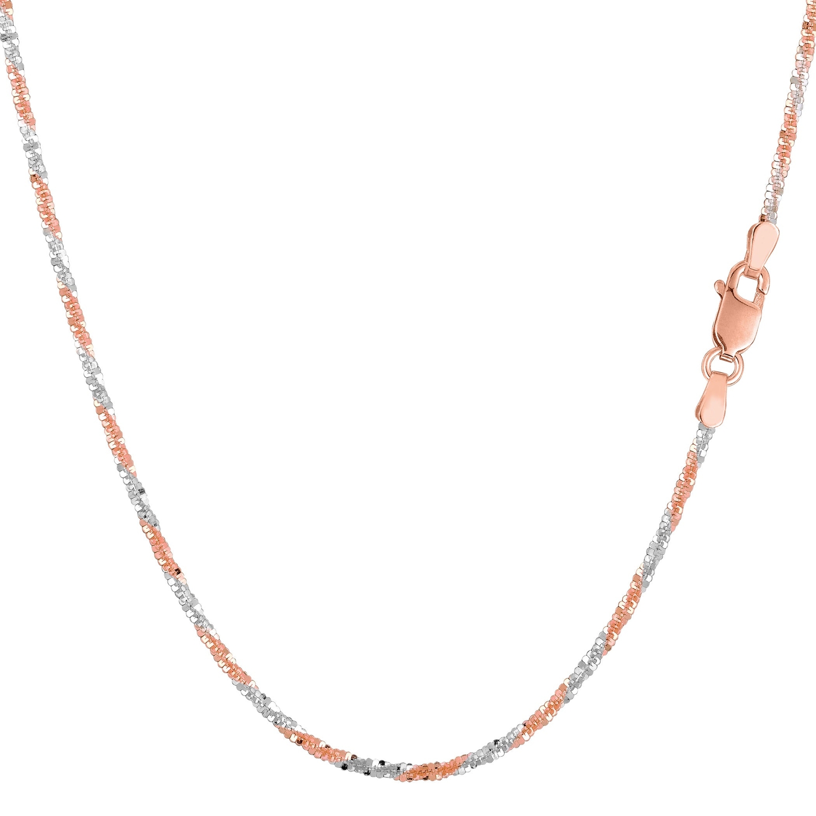 14k 2 Tone Rose And White Gold Sparkle Chain Necklace, 1.5mm, 18″