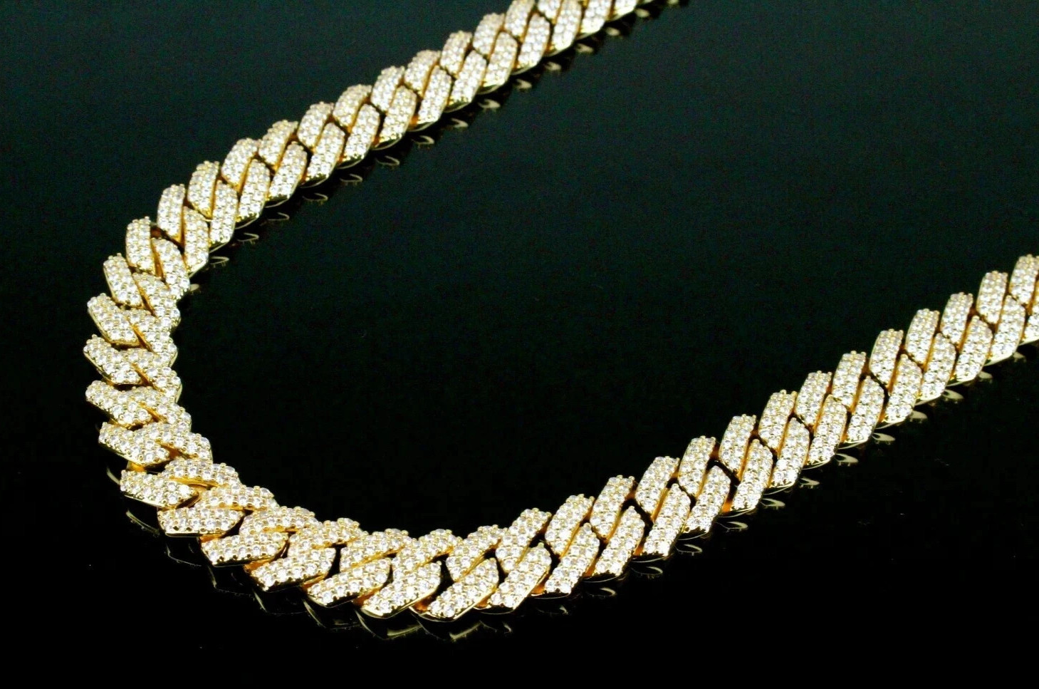14k STAMPED 14mm Cuban Prong Chain Necklace 64ct Lab Sim VVS1 Diamond 200g+ GOLD