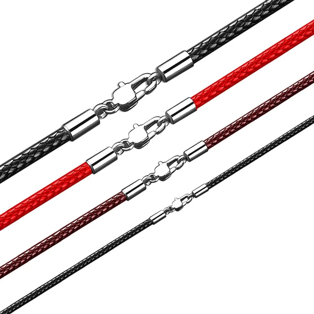 Braided PU Leather Necklace Cord Waxed Rope Stainless Steel Clasp Chain Men UK