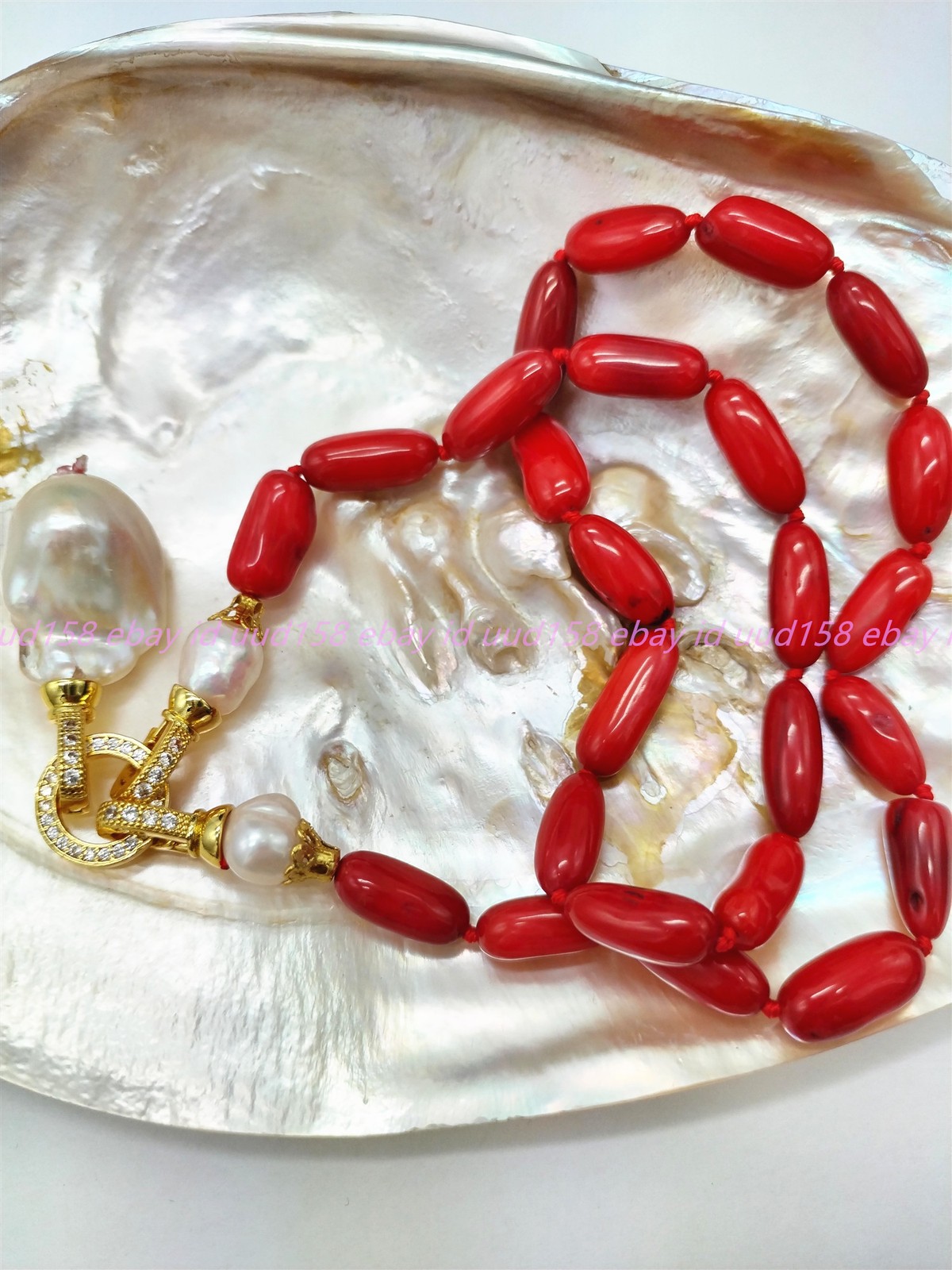 Natural 8-12mm Red Coral White Baroque Pearl Gemston Oval Beads Necklace 16-36in