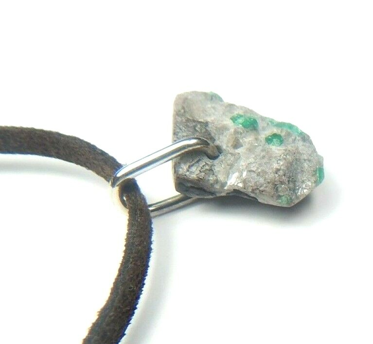 Colombian Emerald Raw MineraL Beryl 12.00 Cts Silver- Leather Necklace Muzo Mine