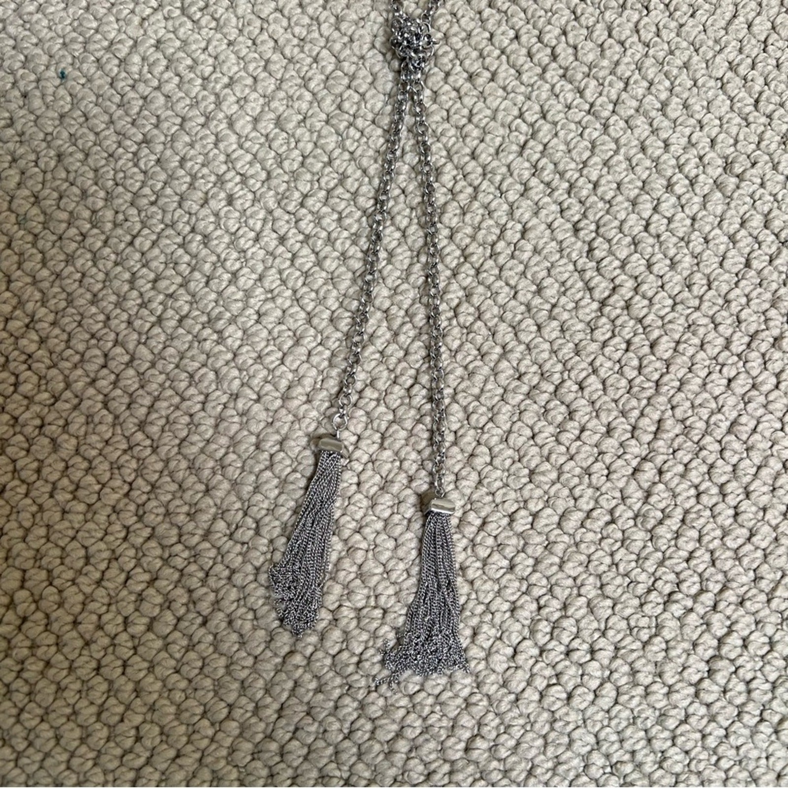 NWT BCBG Tassel Glam Necklace, Silver, One Size