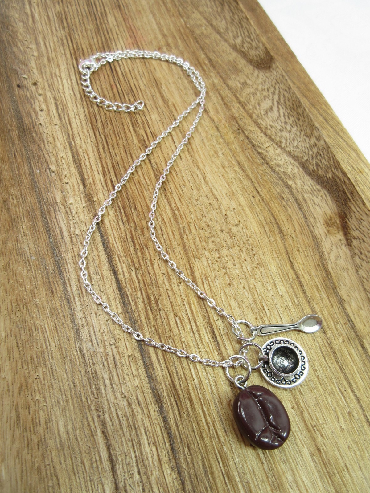 Coffee Lover Necklace Silver Chain Java Bean Cup Spoon Dainty Pendant Charms New
