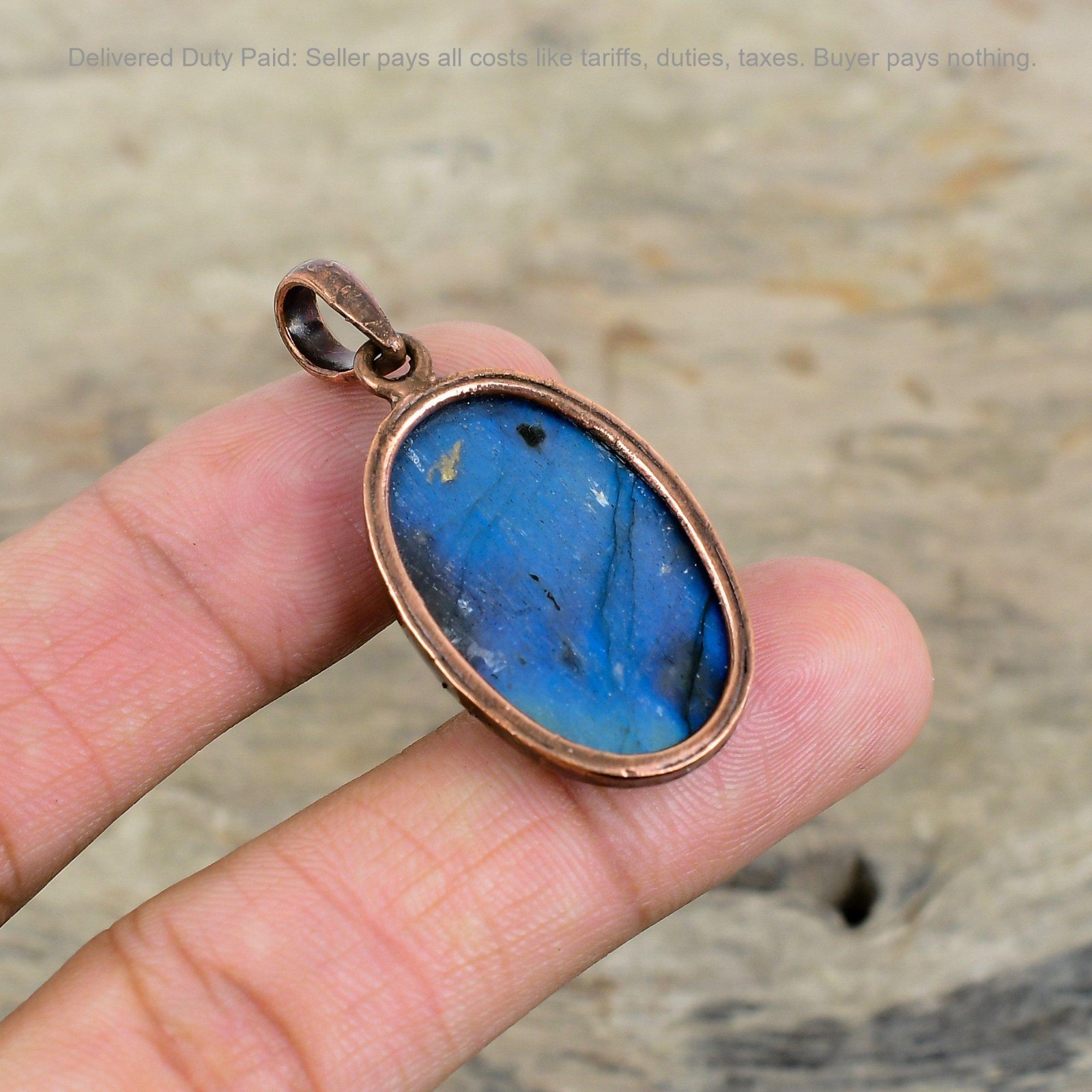 Black Friday Sale Copper Oval Natural Labradorite Ethnic Electroformed Pendant