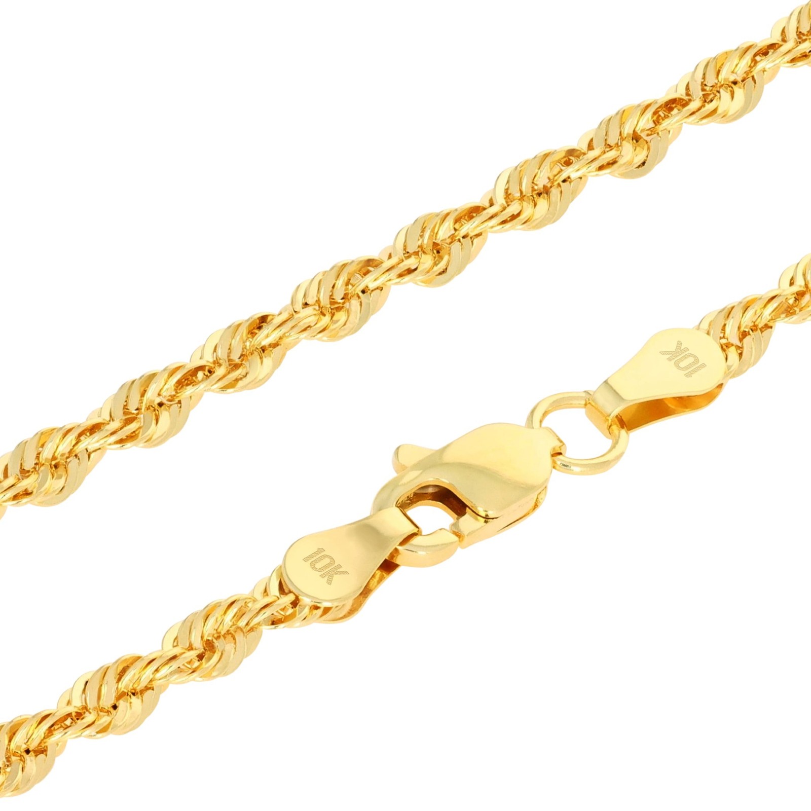 10K Yellow Gold 3mm Rope Chain Laser Diamond Cut Necklace Mens Womens 16″- 30″