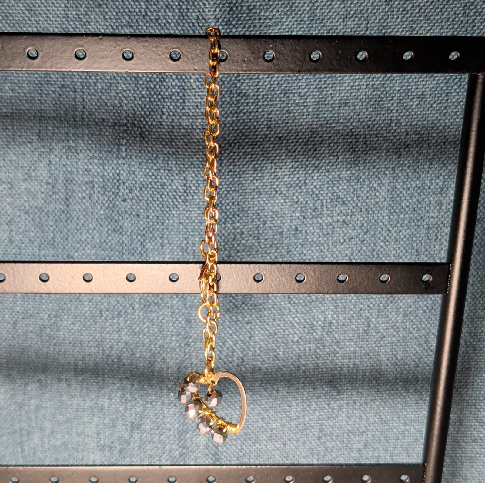 Wire Wrapped Heart Bracelet Gold Tone Hematite Bead Boho