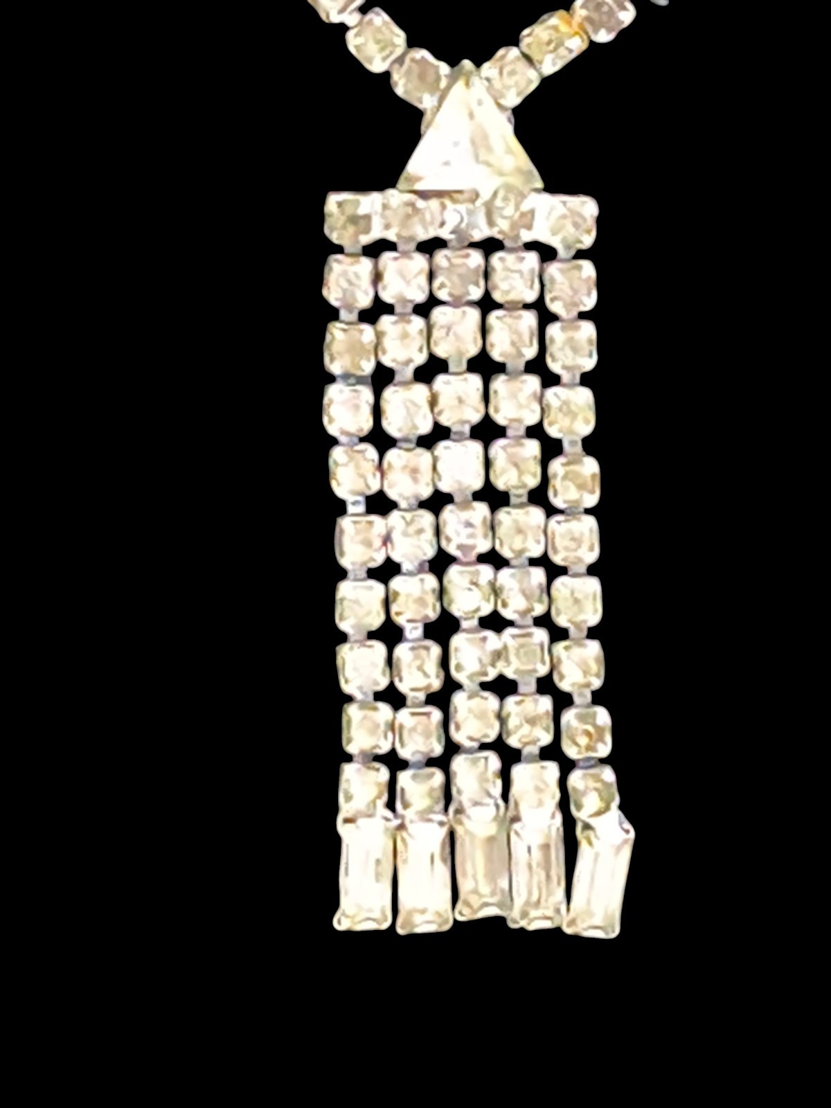 PARCO Vtg Clear Baguette & Round Rhinestone Silver tone necklace 15 In Elegant