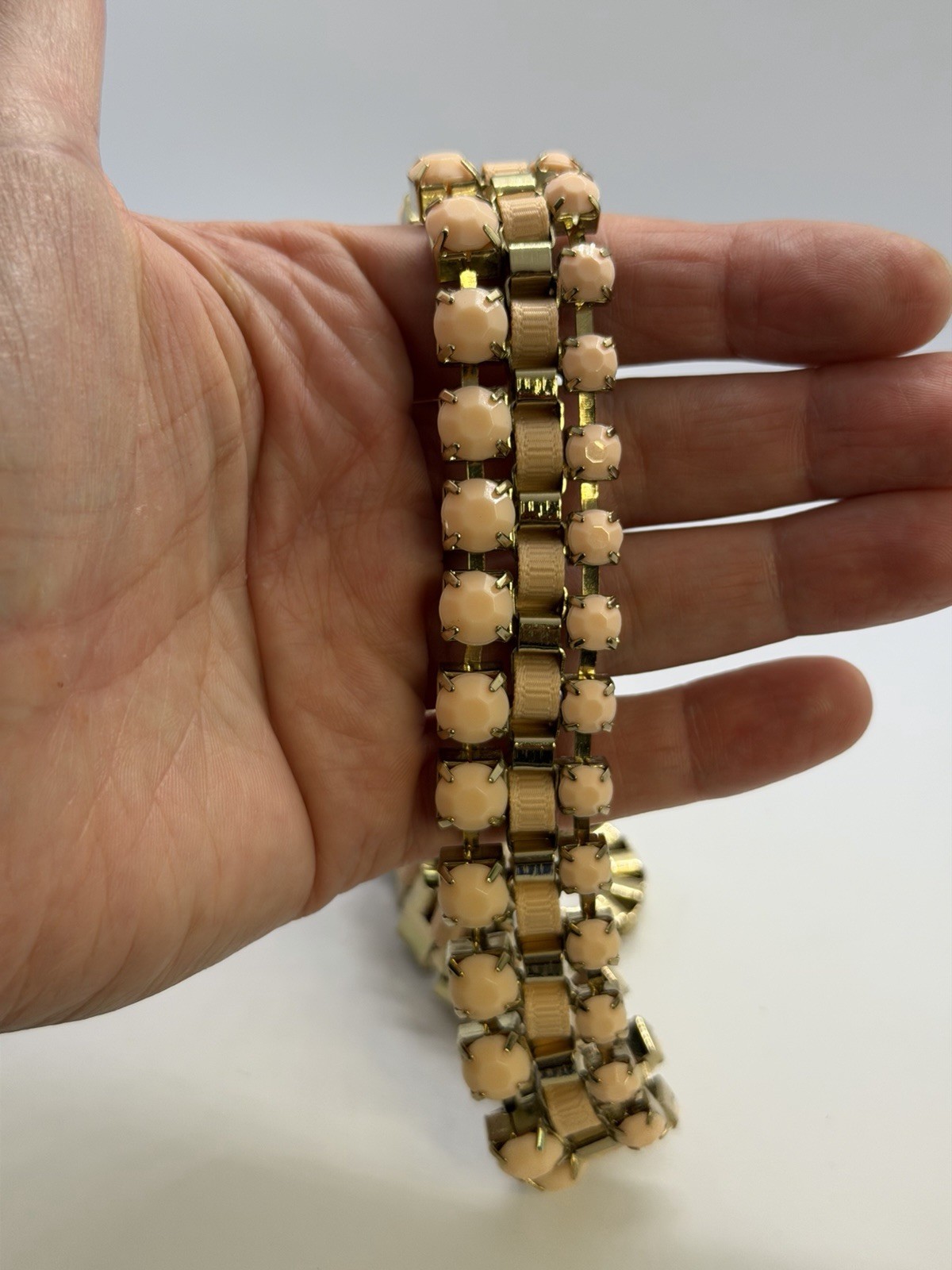 Pink Gold Tone Round Plastic Beaded Bib Statement Necklace Multi-Strand Adjust