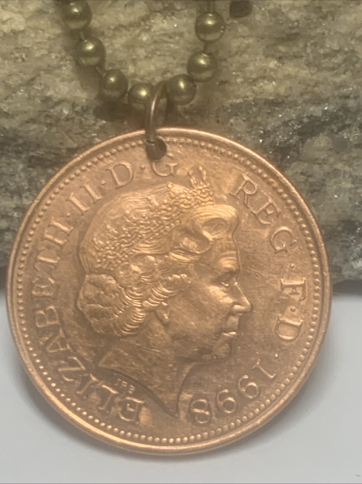 1998 UK Two Pence Coin Pendant Wales Plume Welsh Ostrich. Elizabeth. A1