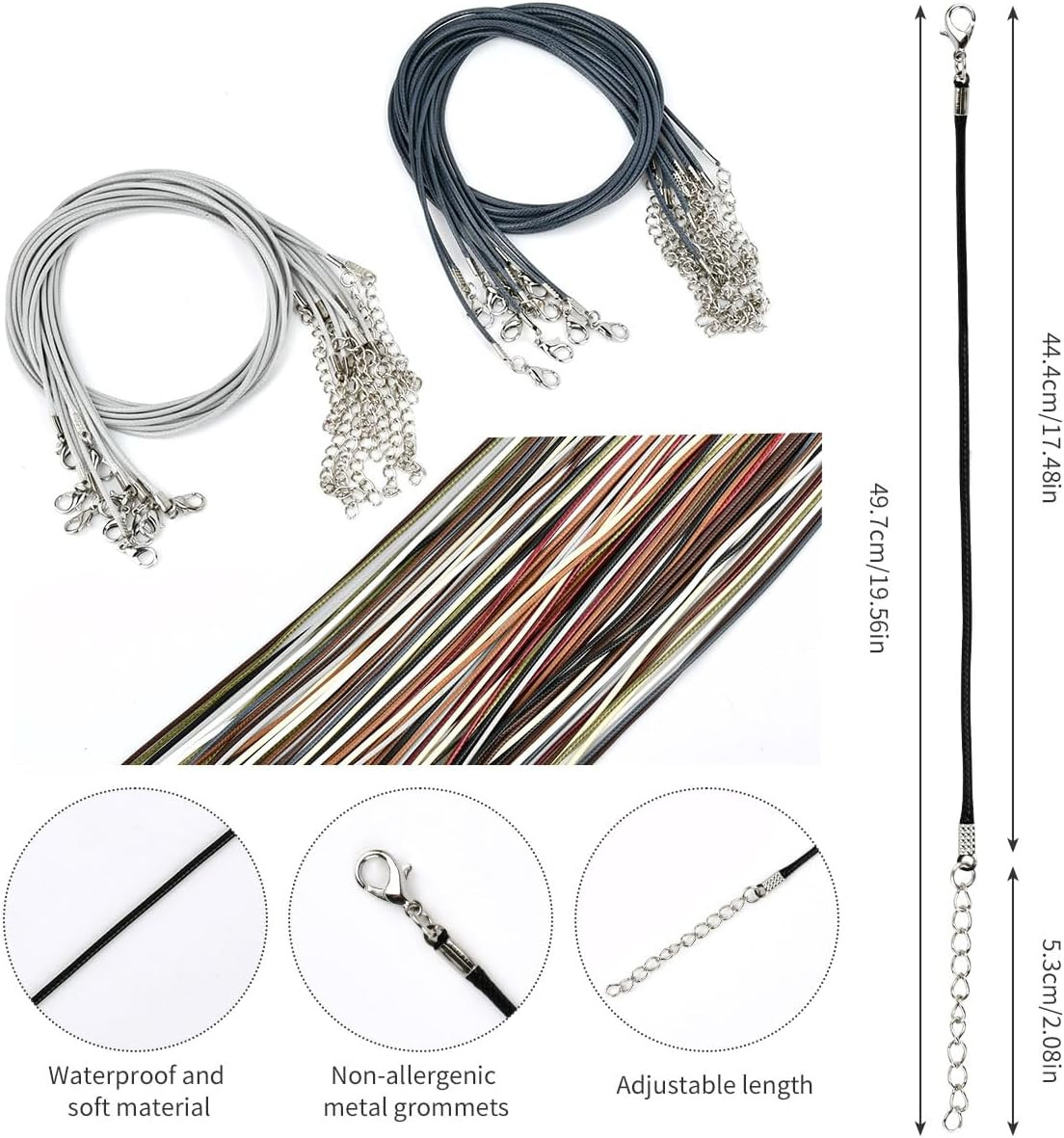 100Pcs Leather Necklace Cord Bulk with Clasp, 20Inch Colorful Brown