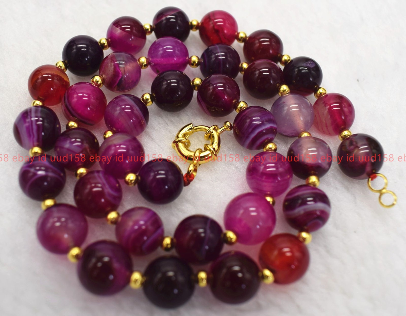 Natural 8/10/12mm Rose Red Stripe Agate Gemstone Round Beads Necklace 16-36in