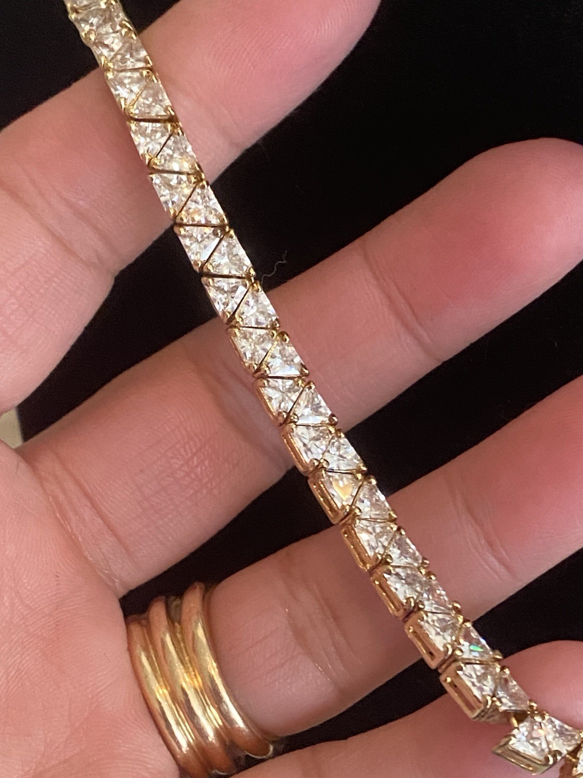 Gold Vermeil 925 Trillion Cut Cubic Zirconia Necklace 16.75″ Length