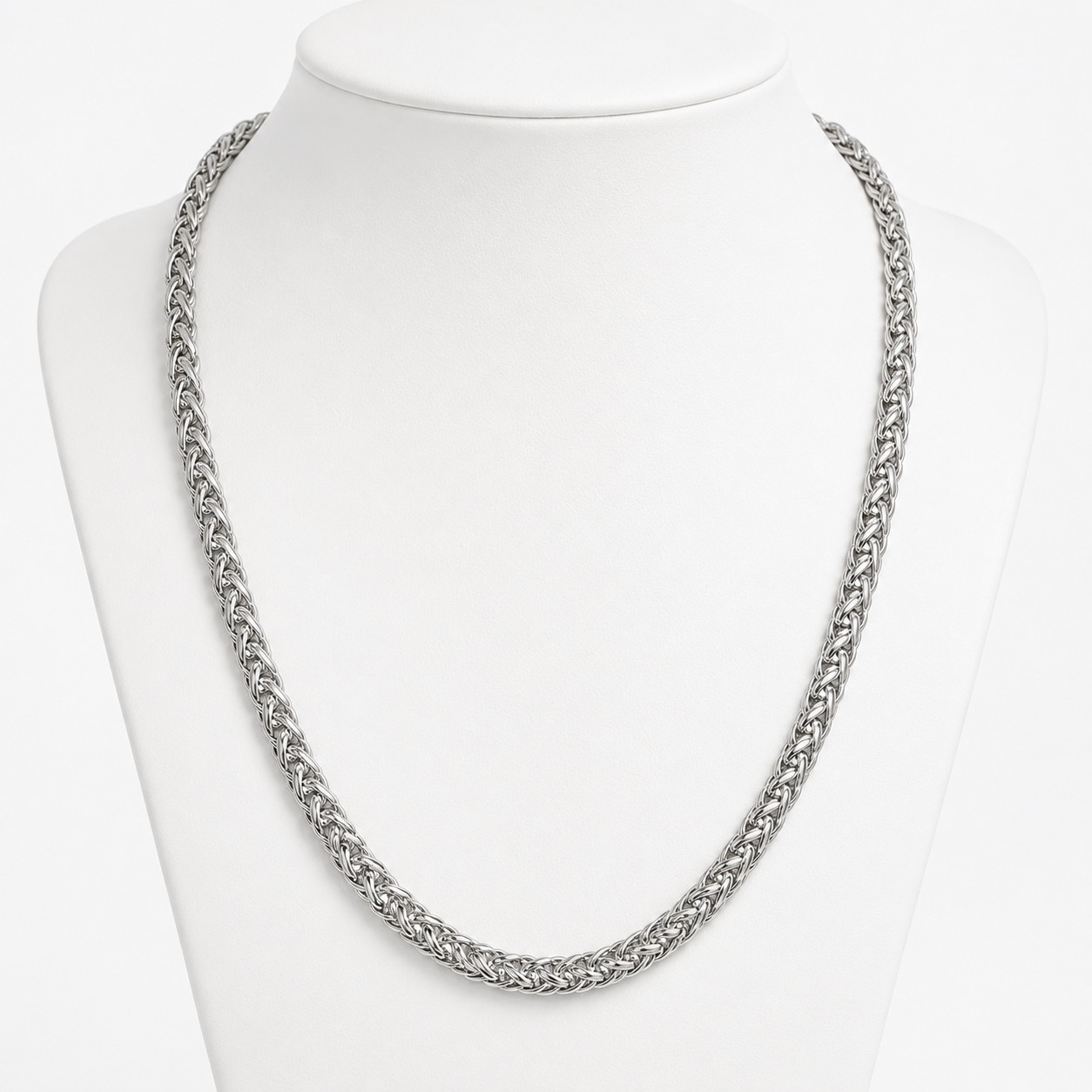 8mm Men’s Stainless Steel Wheat Chain Necklace 24in Thick Braided Silver Tone