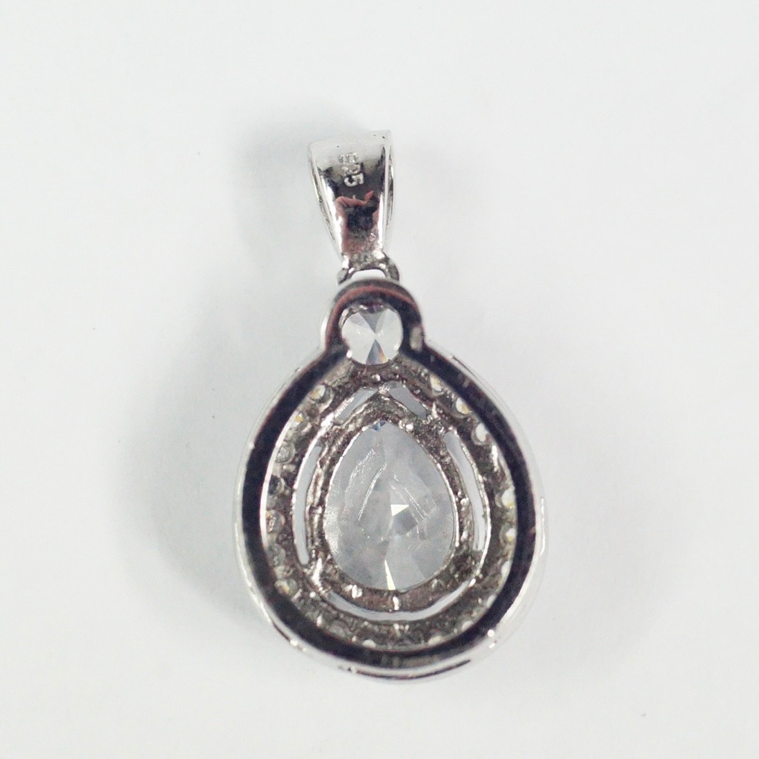 Sterling Silver White Clear Colorless CZ Teardrop Halo Pendant