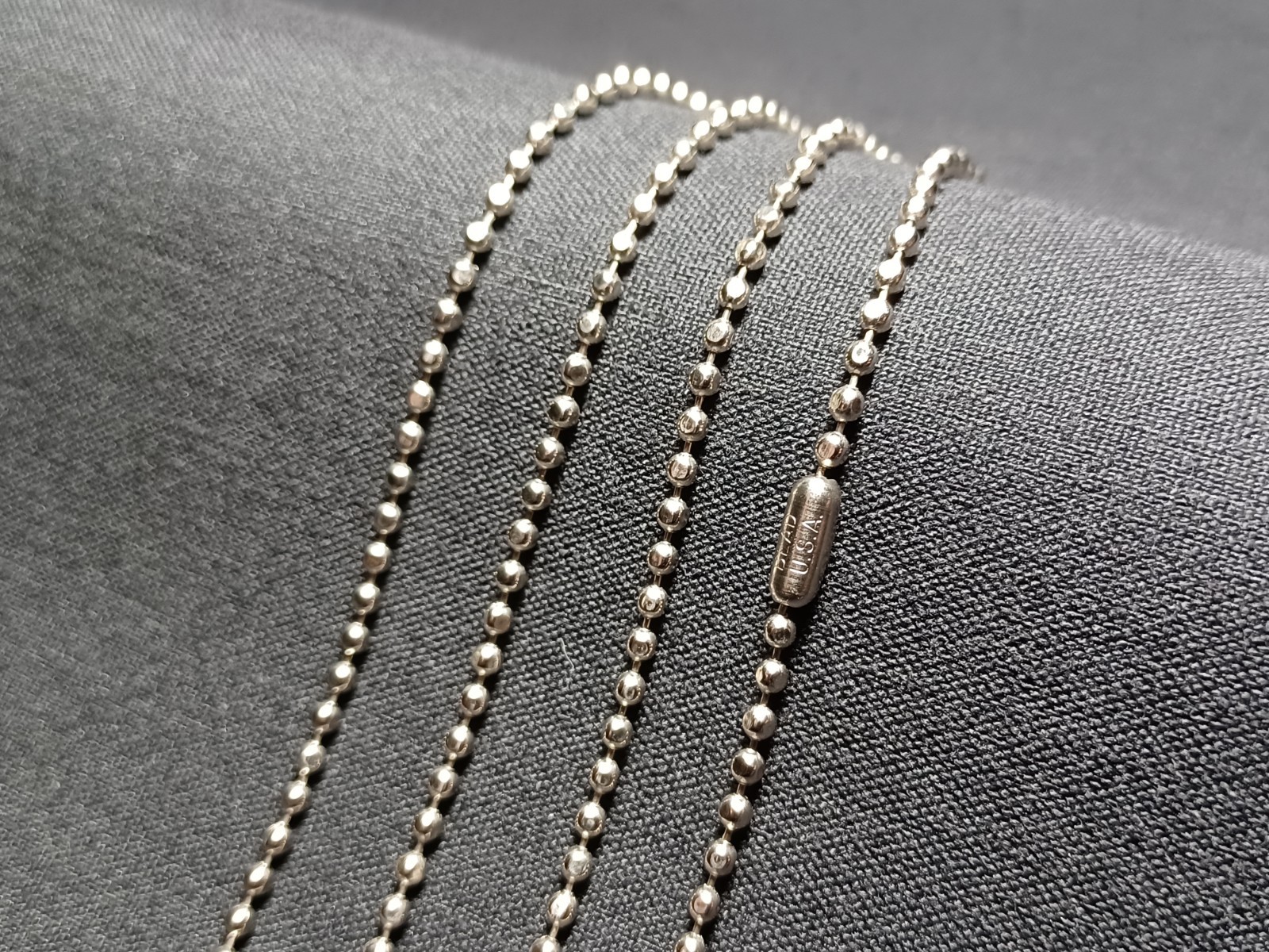 Silver NP Steel 2.4mm Flat Ball Bead Military Type Dog Tag Chain USA Necklace