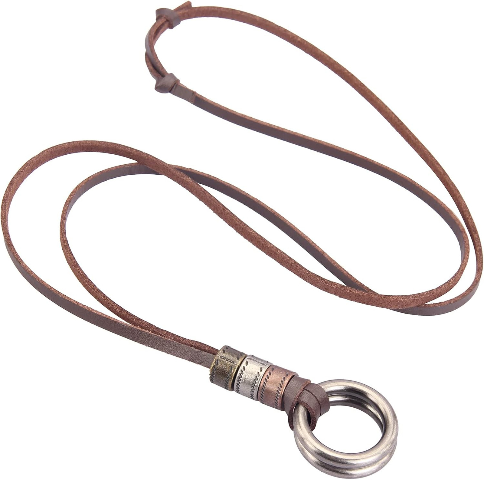 Leather Cord Necklace with Wooden Pendant, Adjustable Length, Vintage Boho