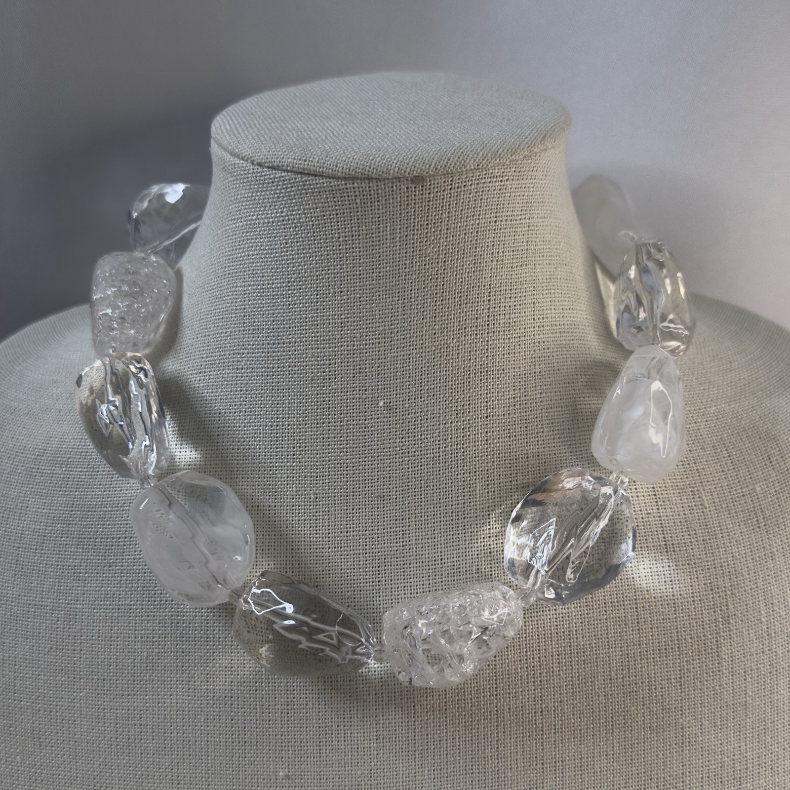 Graziano Beaded Necklace Chunky Clear Lucite Graduated RJC Statement 17 – 20″