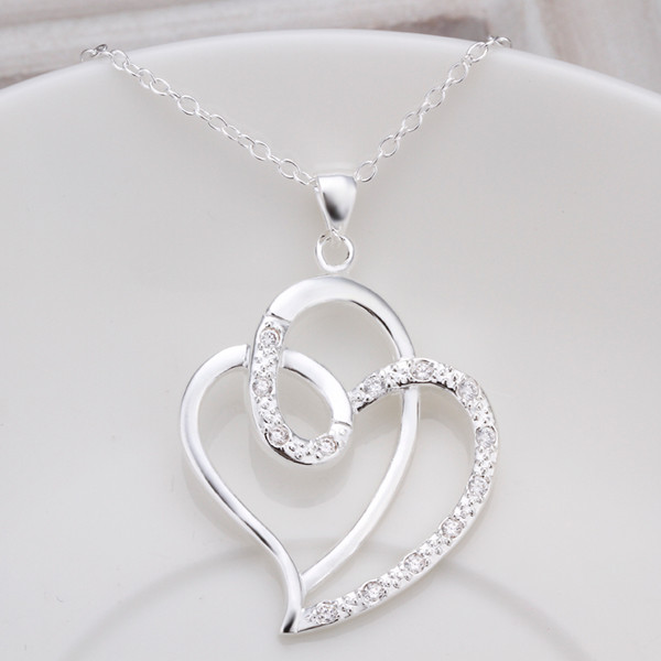 Lovely 925 Sterling Silver Filled SF Heart CZ Pendant Necklace N-A668 Gift