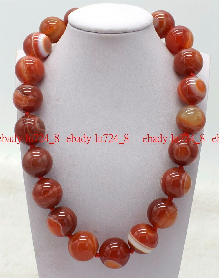 Fashion 6-20mm Red Striped Agate Gemstone Round Beads Necklace Bracelet 18/7.5″