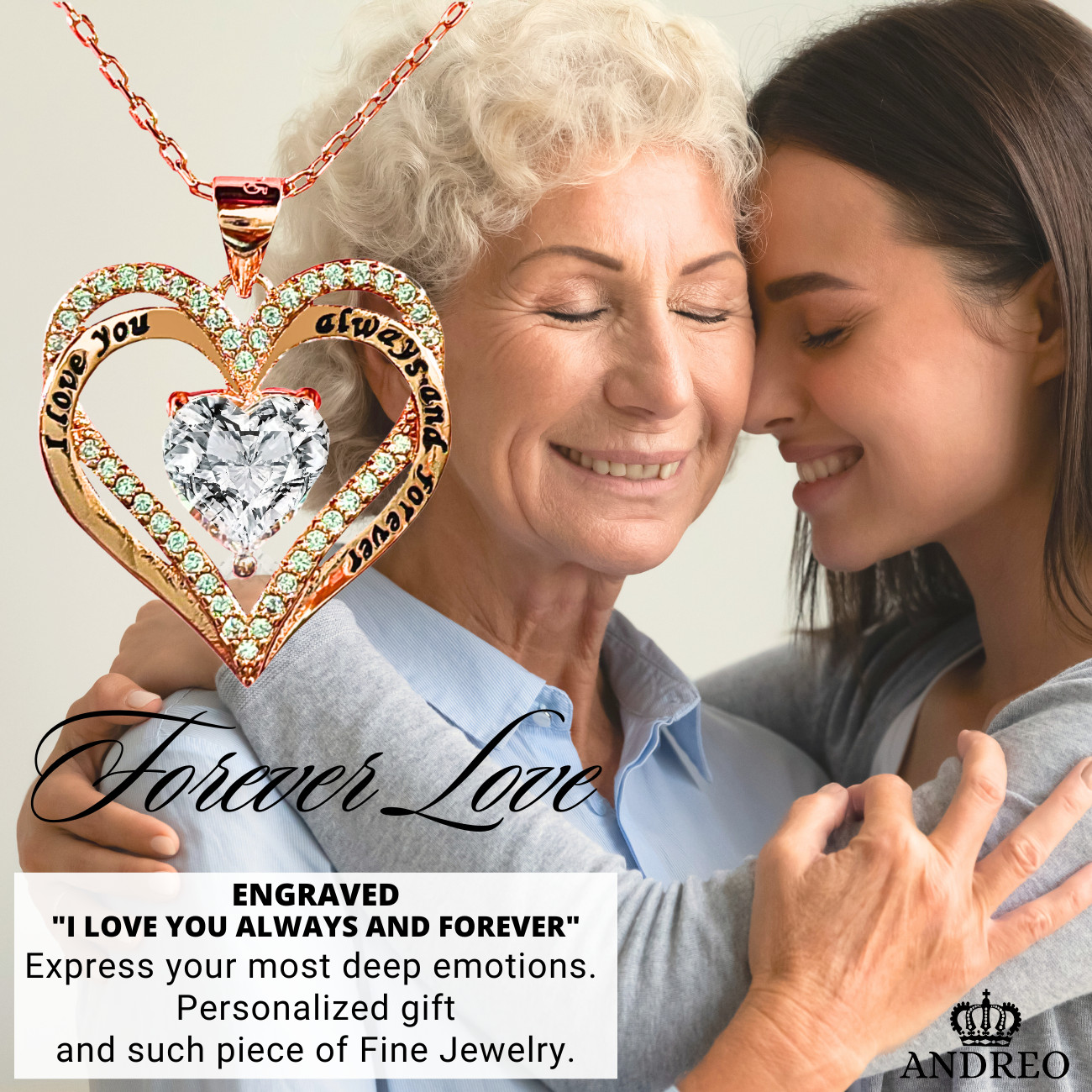 18k Heart Grandma CUSTOM Necklace for Grandmother Birthday Gifts ANDREO