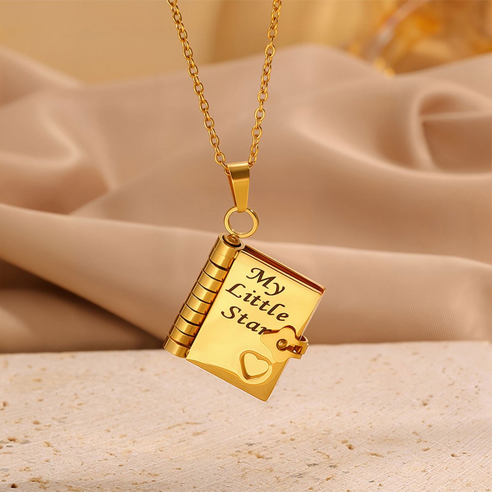 Openable Daughter Book Necklace Stainless Steel With Pages Of Engraved US