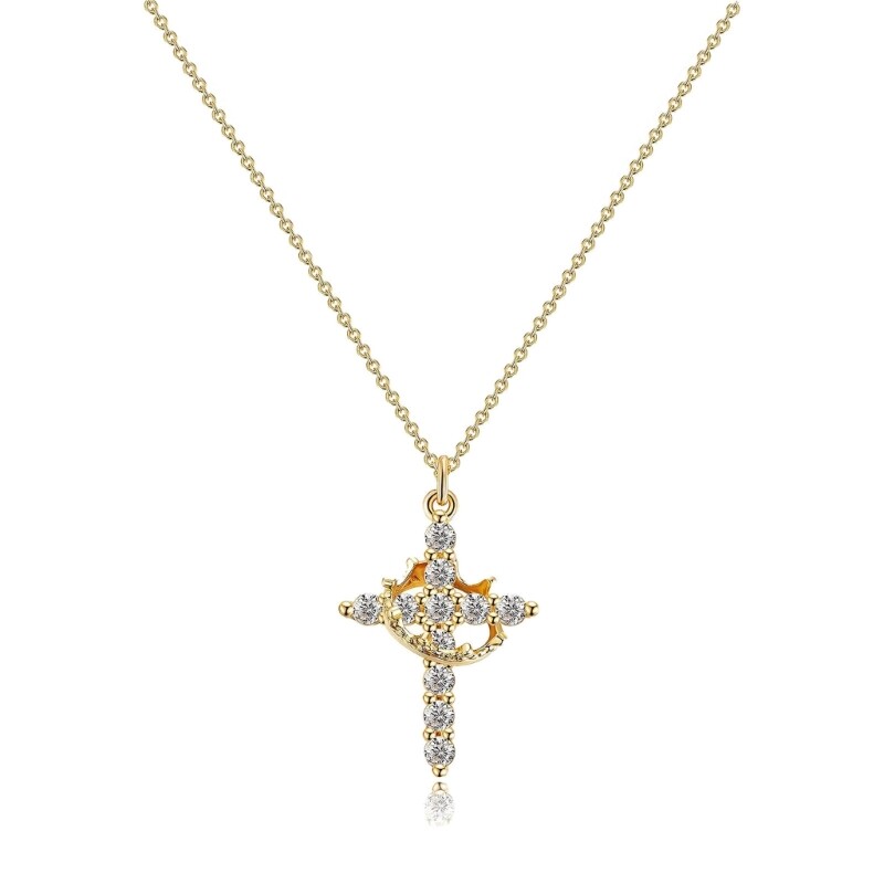 Fashionable Crosses Necklace with Crowns Detail Stainless Steel for Adults