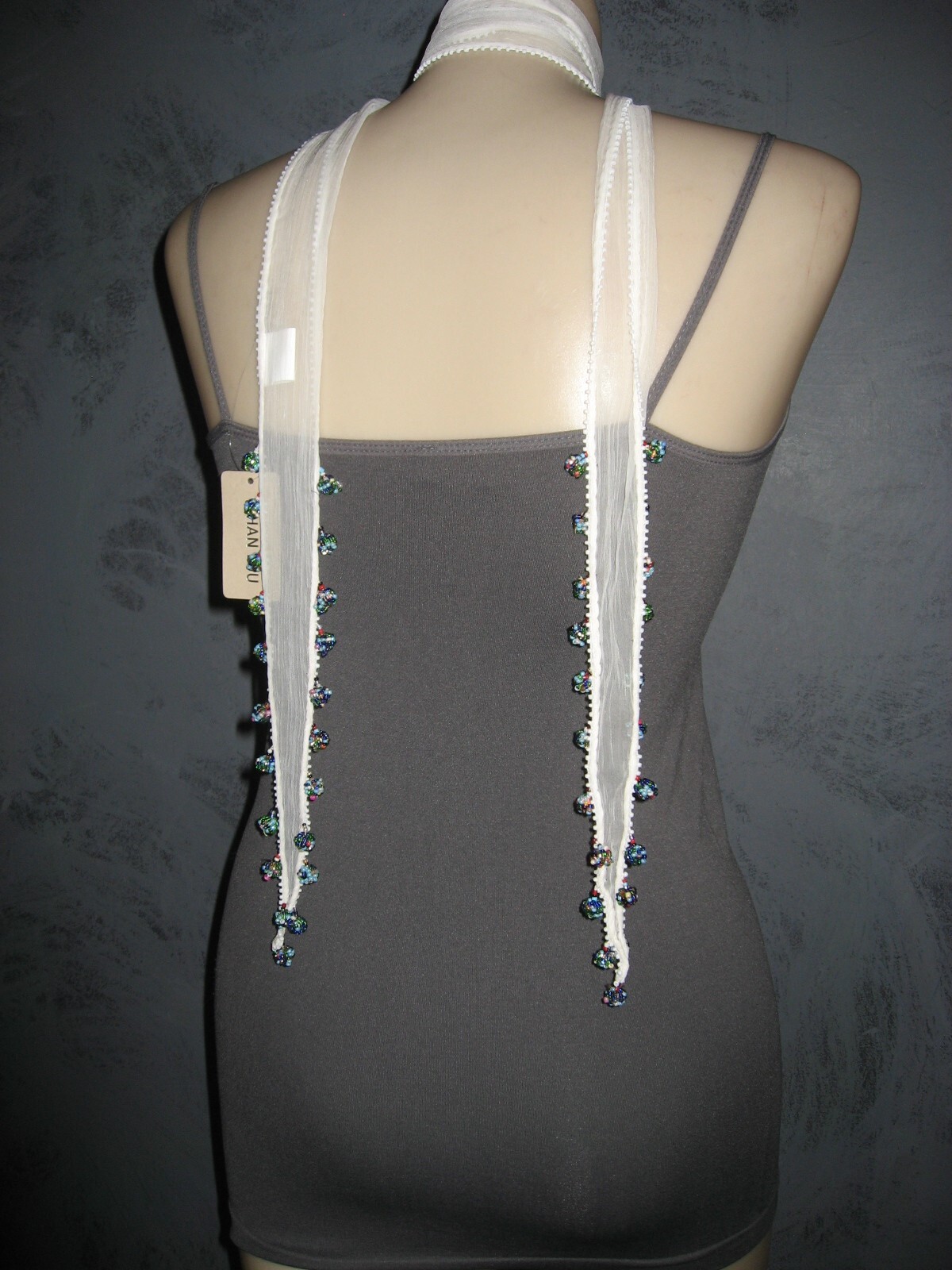 Chan Luu Scarf Skinny Tie White Sheer Organza Gumball Beading Bright Colors NWT