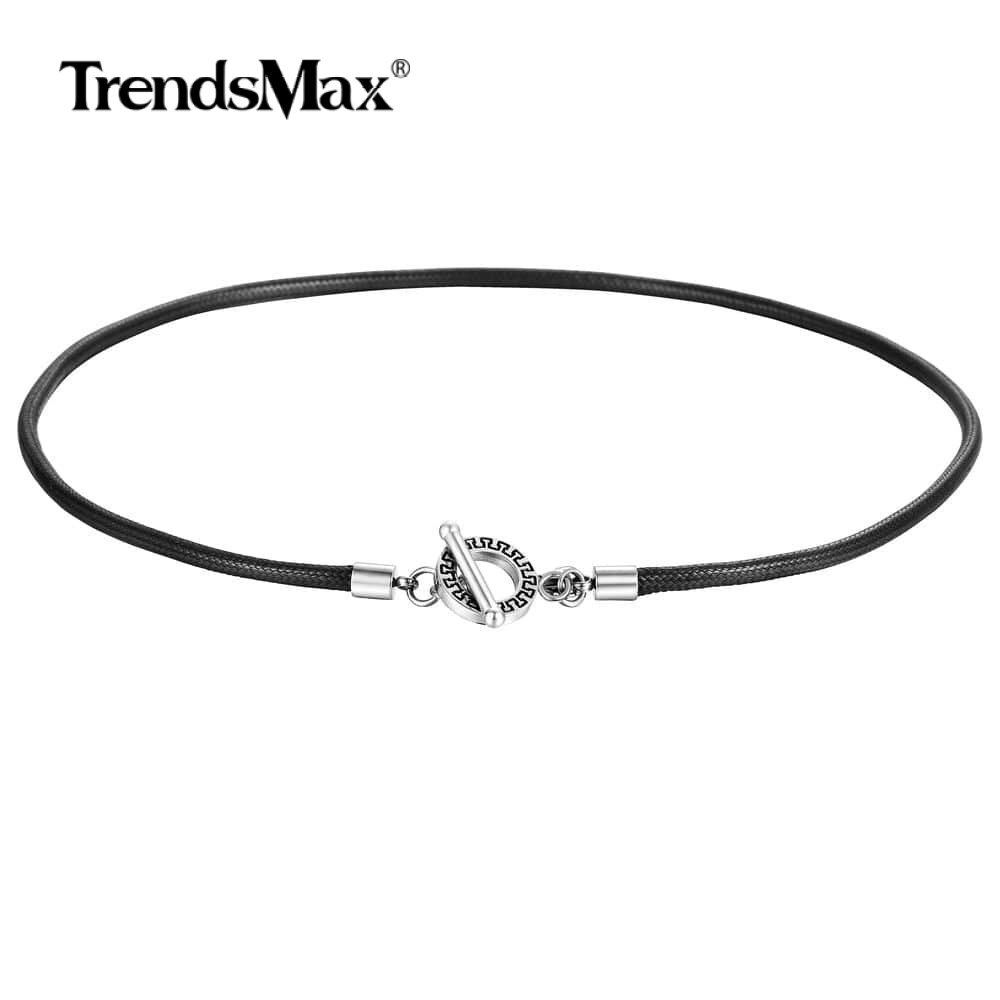 4mm Black Man-made Leather Necklace Unisex Braided Rope Unique Toggle 18/20/22″