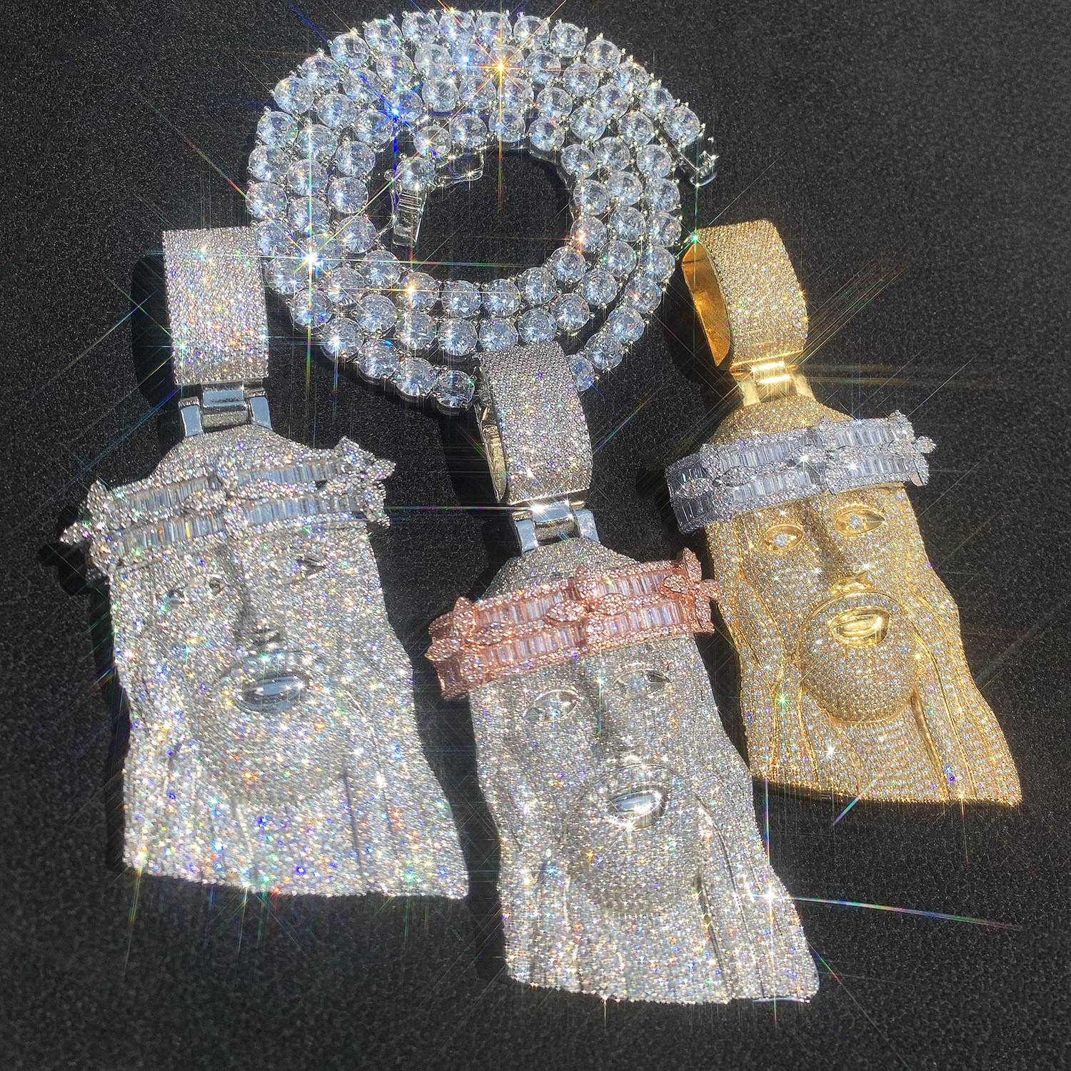 Hip Hop JESUS Pendant Necklace Gold Filled CZ Zircon Lucky Sweater Necklace Gift