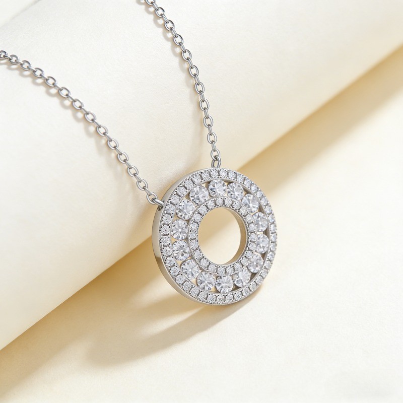 Luxury D Color Double Circle GRA Moissanite Necklace S925 Silver Jewelry Gift