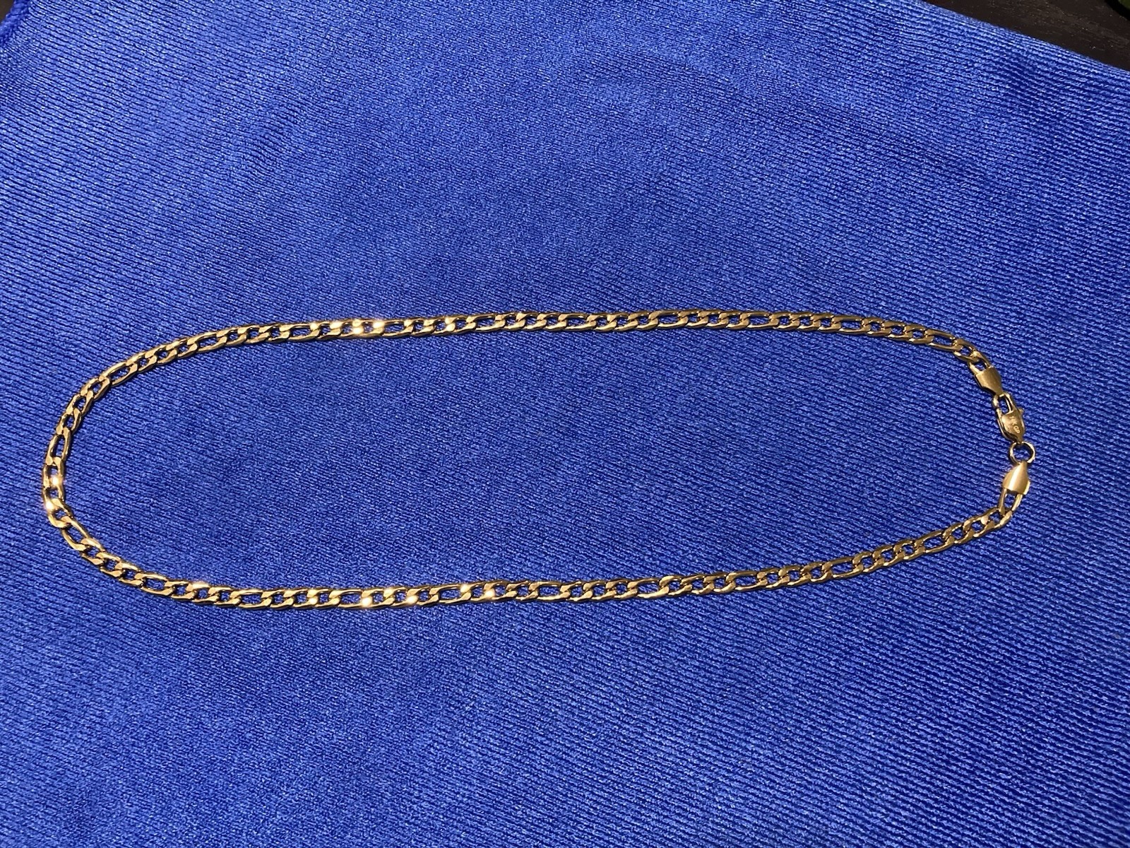 Harlembling 14k Gold Plated Figaro Necklace 5mm Width, 22 Inch Length w Pouch