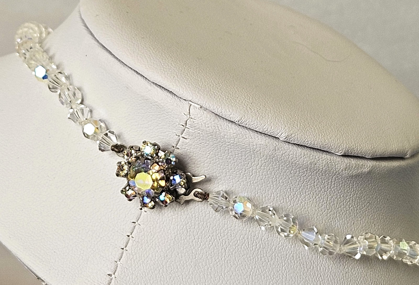 Vintage Aurora Borealis Crystal Choker Necklace with a AB Rhinestone Clasp 46cm