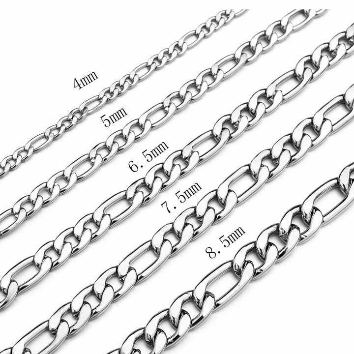Stainless Steel Figaro Chain Necklace 16″-36″ Men Women Link 3/4/5/7/9/10/12mm