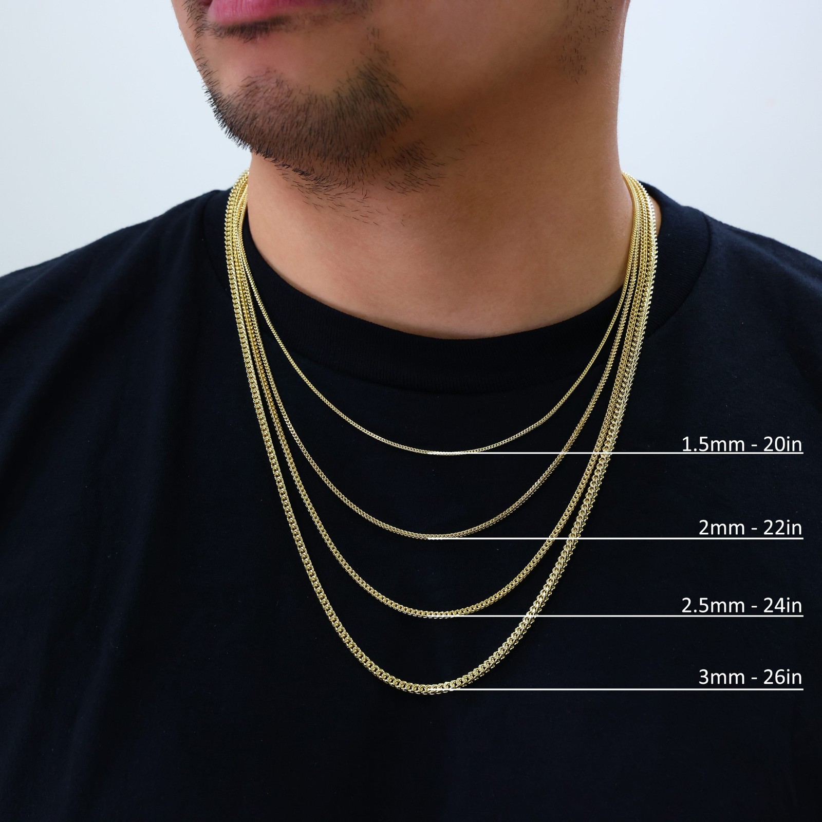 10K Yellow Gold 1.5mm-6mm Franco Square Box Chain Necklace Mens Womens 16″- 30″