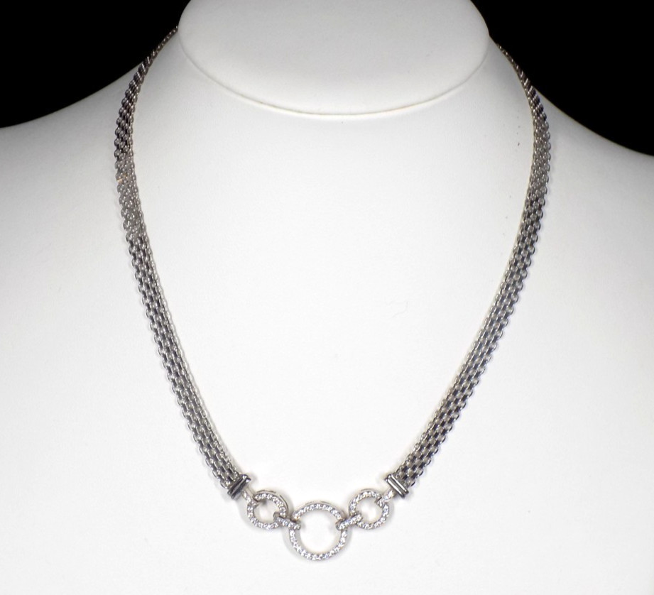 Cubic Zirconia Necklace 925 Sterling Silver Mesh White Colorless Circle Pendant