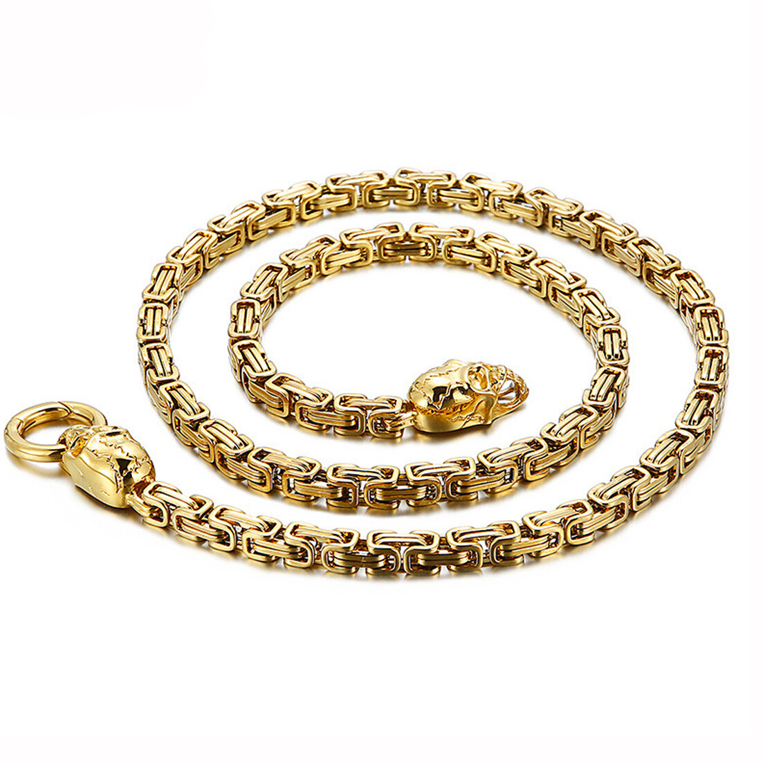 6mm Silver/Gold/Black Stainless Steel Byzantine Chain Ghost Head Mens Necklace
