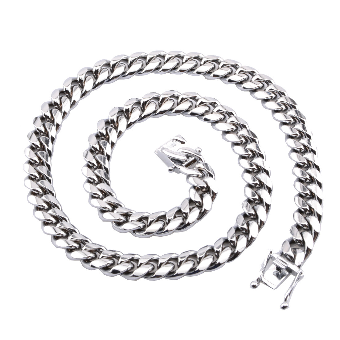 Fashion Mens Miami Cuban Link Bracelet or Chain Necklace Silver Stainless Steel