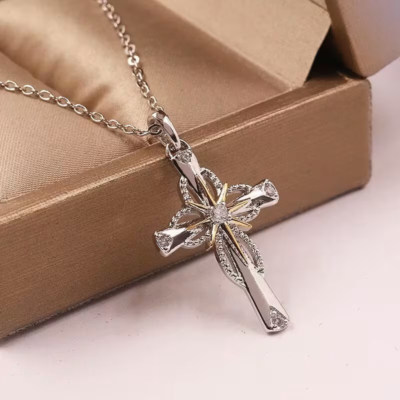 Elegant Cross Pendant Necklace Christian Faith Jesus Religious Charm Women Gift