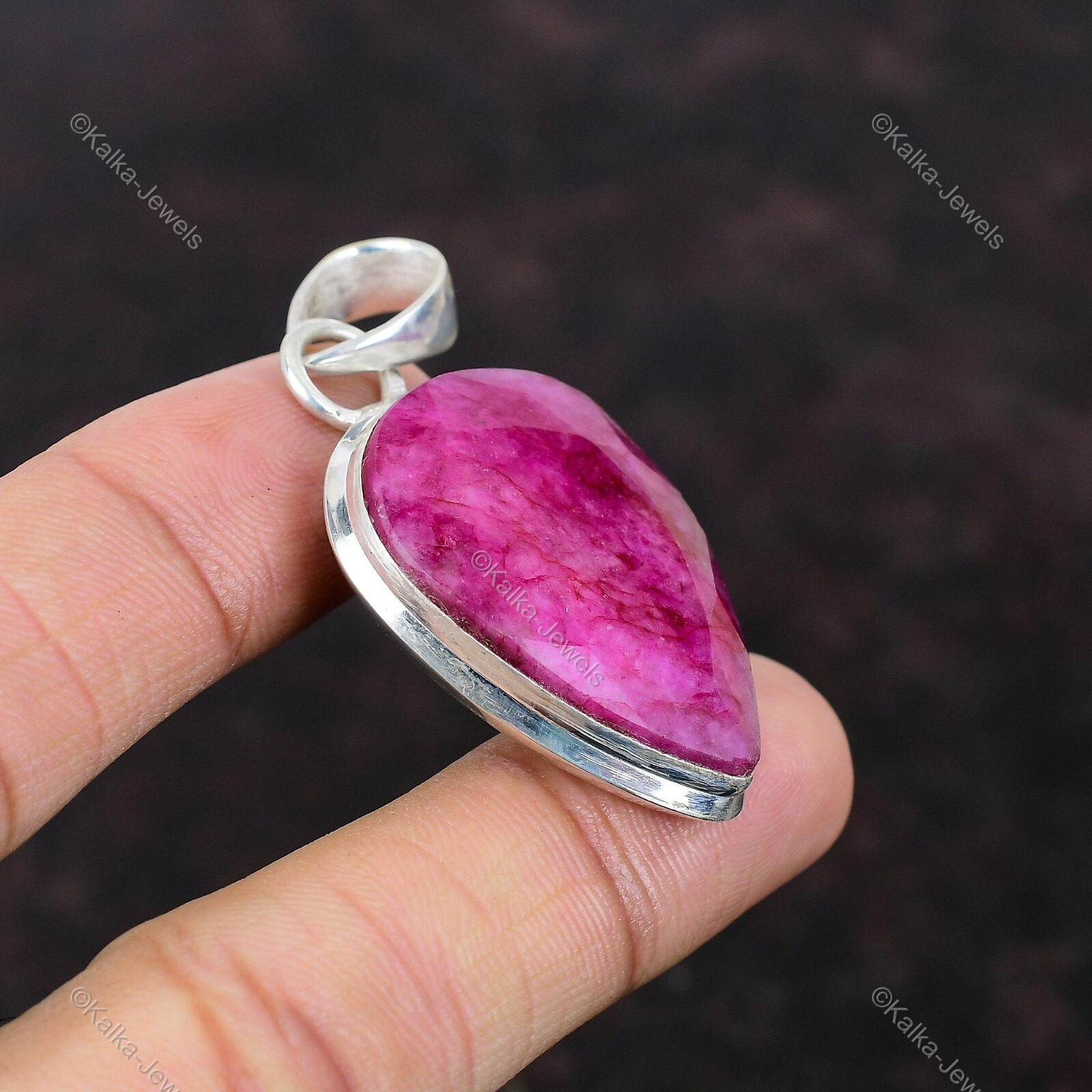 Natural Kashmir Rubi Gemstone Pendant 925 Sterling Silver Jewelry For Women