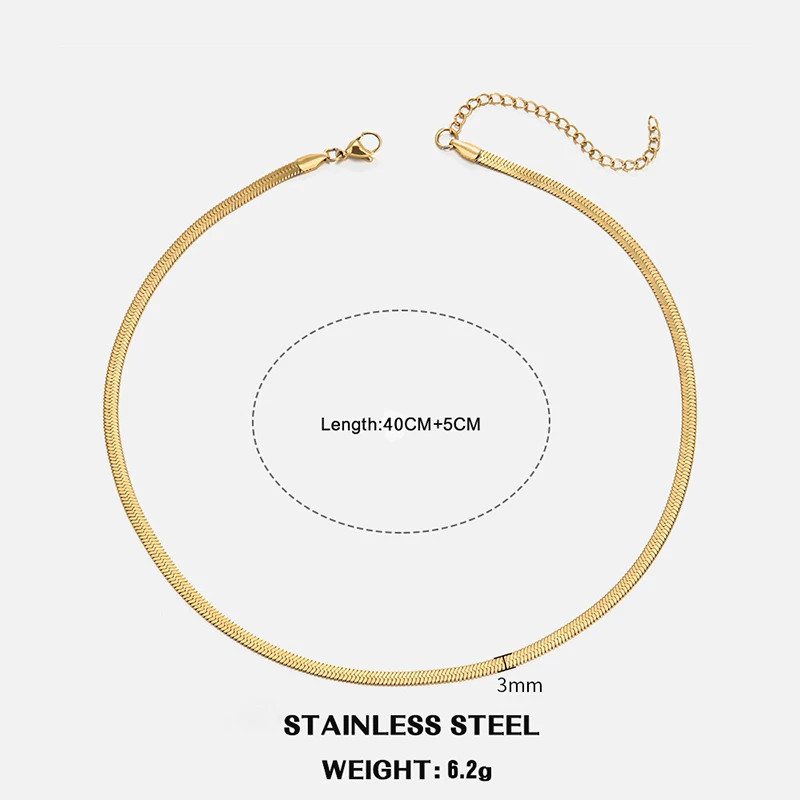 Stainless Steel Snake Chain Choker Necklace Gold Silver Herringbone Unisex Ad