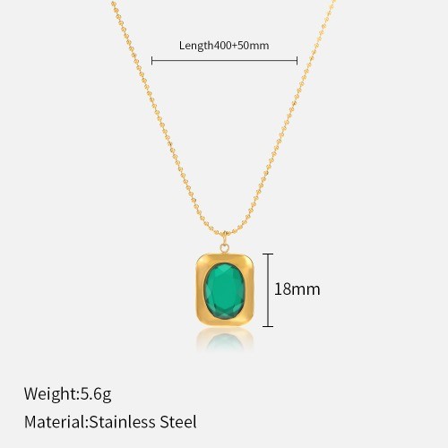 Vintage Emerald Stainless Steel Necklace Inlaid Titanium Steel Pendant Necklace