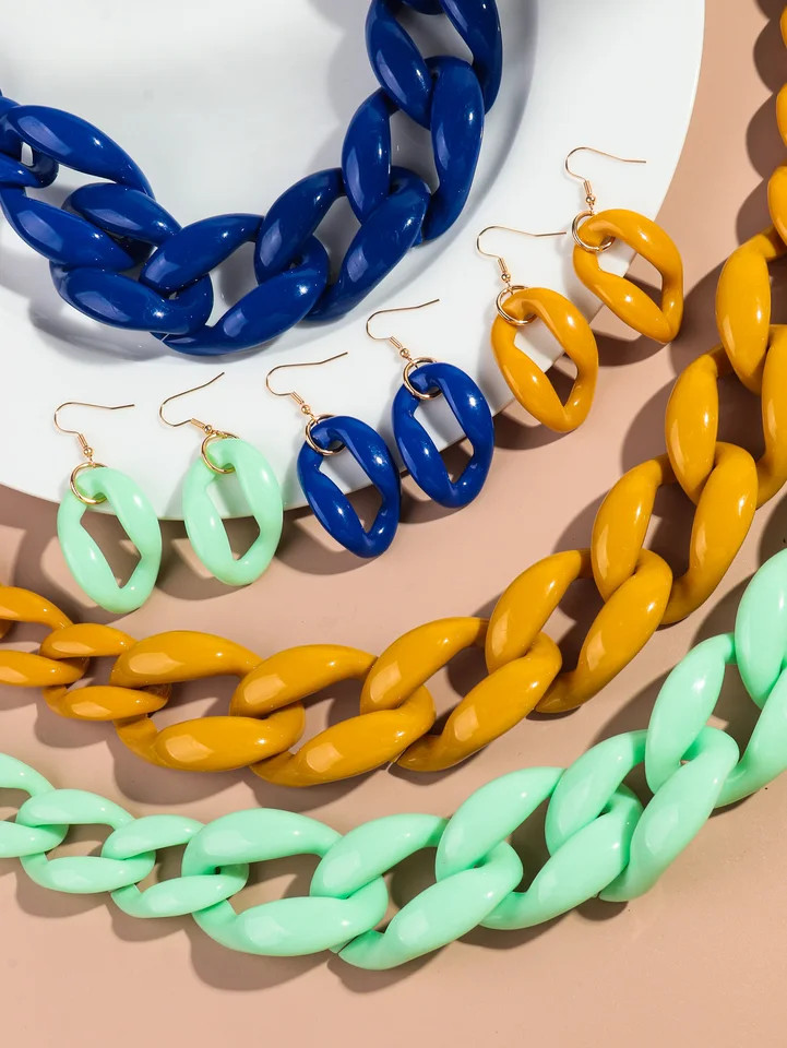 Acrylic Link Chain Necklace Chunky Statement 50cm Party Collar Women Jewelry